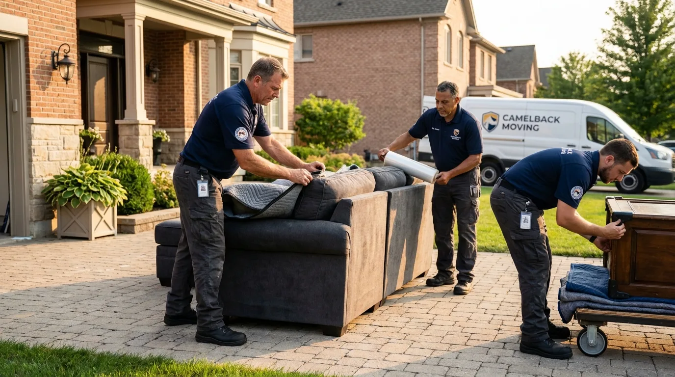 Large estate moving crew wrapping furniture in Canandaigua, NY