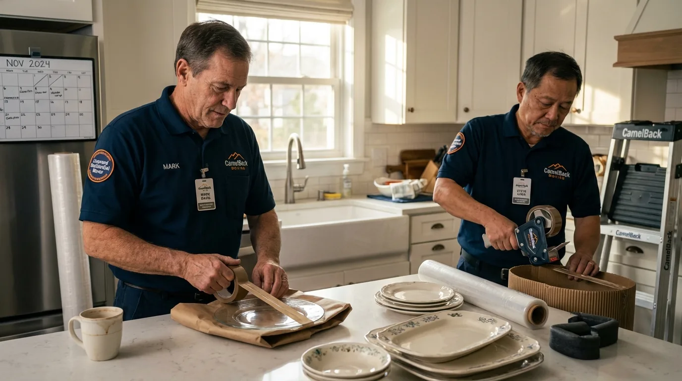 Professional crew packing kitchen dishware in Canandaigua, NY
